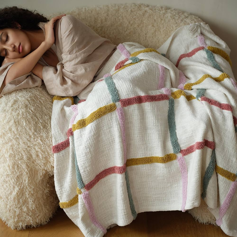 Double Stitch 100% Cotton Tufted Throw Blanket for Couch - Hand Crafted in India, Premium Decorat... | Amazon (US)