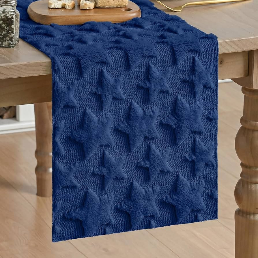 Artoid Mode Blue Soft Plush Faux Fur Jacquard Patriotic Stars 4th of July Table Runner, Memorial ... | Amazon (US)