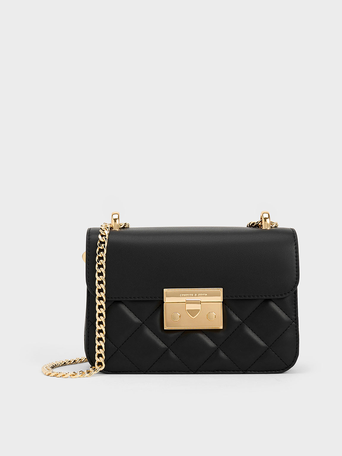 Quilted Push-Lock Chain-Handle Bag
    
         - Black | Charles & Keith EU