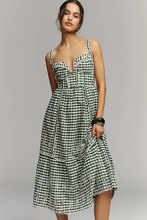 Sleeveless Sweetheart Gingham Midi Dress | Anthropologie (US)
