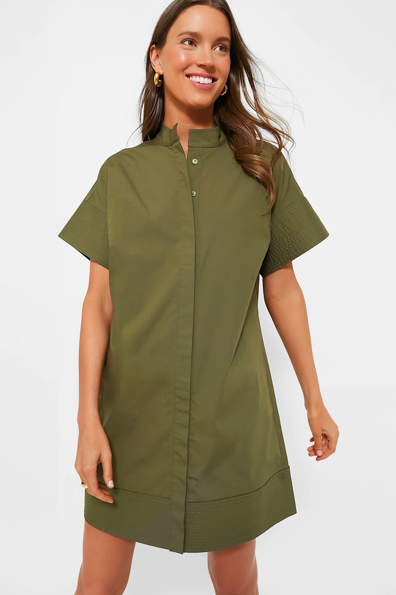 Olive Green Trapunto Stitch Sofia Shirt Dress | Tuckernuck (US)