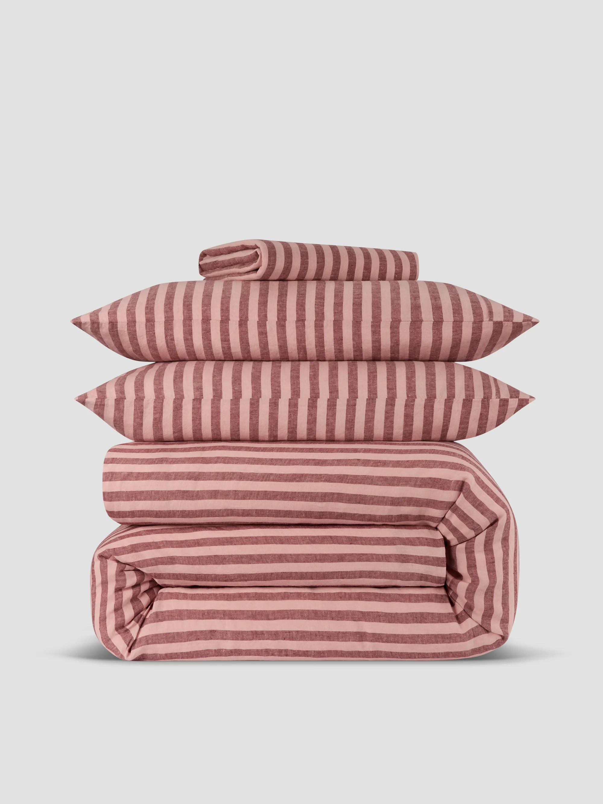 Rhubarb & Rose Pembroke Stripe 100% Linen Bedding Set | Piglet