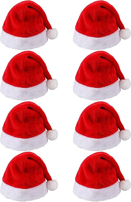 Aneco 8 Pack Christmas Hats Red Plush with White Cuffs Plush Fabric Santa Hat for Christmas Costu... | Amazon (US)
