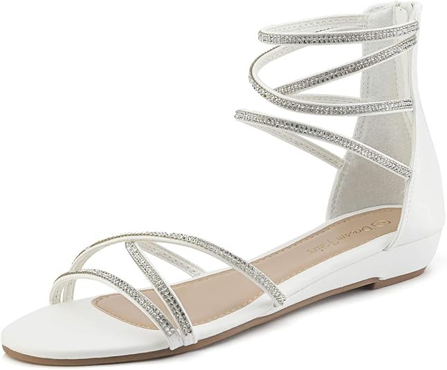 DREAM PAIRS Women's Ankle Strap Rhinestones Low Wedge Sandals | Amazon (US)