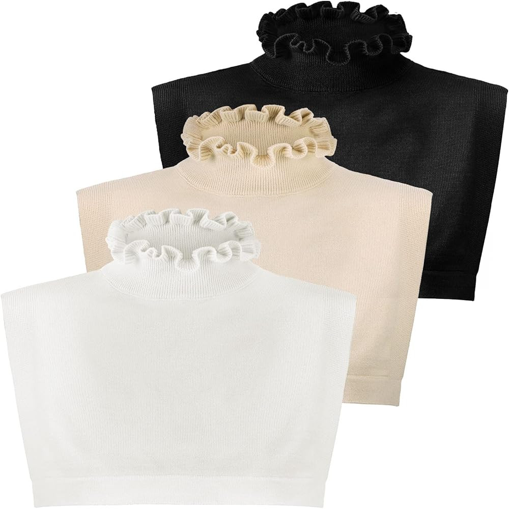 3 Pcs Detachable Collars for Women Ruffled Fake Turtleneck Dickey Collar Winter Mock Blouse Turtl... | Amazon (US)