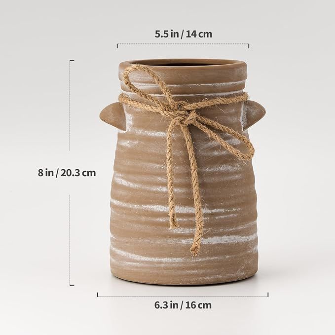 SIDUCAL Ceramic Decorative Flower Vase | 8 Inch Rustic Farmhouse Vase with Unique Rope Design for... | Amazon (US)