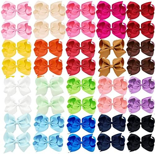 40PCS 4 Inch Hair Bows for Girls,Hand-made Grosgrain Ribbon Hair Bow Alligator Clips Hair Accesso... | Amazon (US)