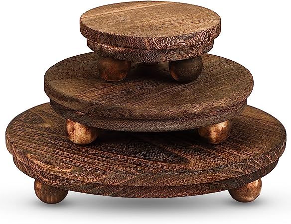 Amyhill 3 Pieces Wood Risers for Decor Wood Pedestal Mini Riser Stand Round Wooden Riser Rustic F... | Amazon (US)