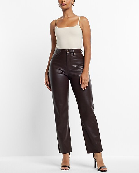 Super High Waisted Faux Leather Modern Straight Pant | Express