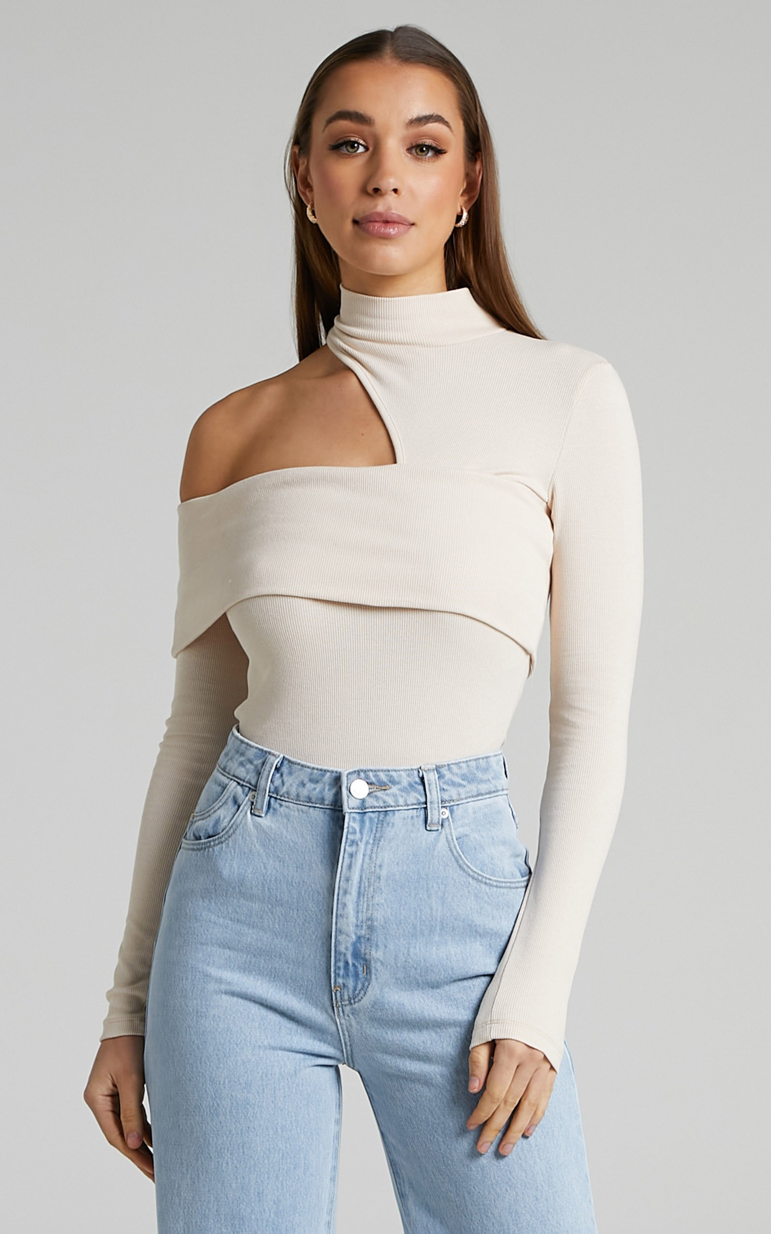 Kiefer Asymmetric Cutout Top in Cream | Showpo - deactived