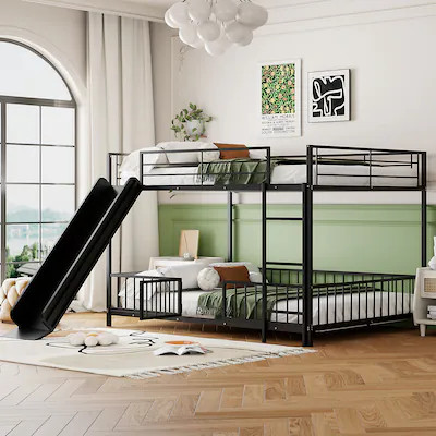 ModernLuxe Full over Full Size Metal Bunk Bed with Slide and Guardrails Black | Lowe's