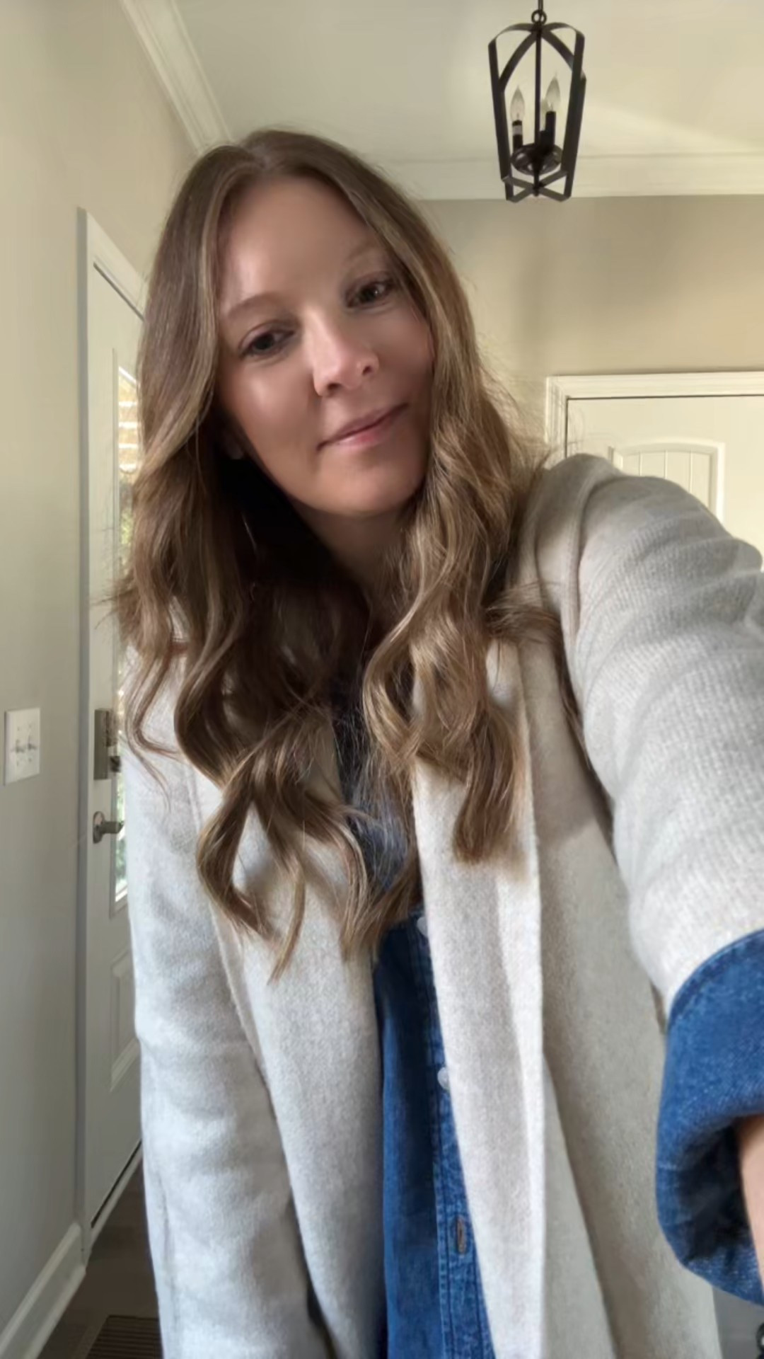 Oversized denim shirt / wearing my tts medium 
Long open cardigan / tts 
Brown leggings / tts 
Uggs
Suede clogs / tts


#LTKWorkwear #LTKFindsUnder100 #LTKootd