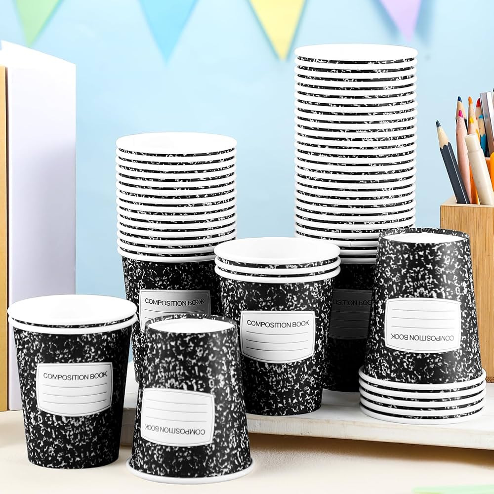 50 Pack Back to School Cups 9 oz Composition Book Paper Cups Disposable Funny Cold Hot Drinkware ... | Amazon (US)