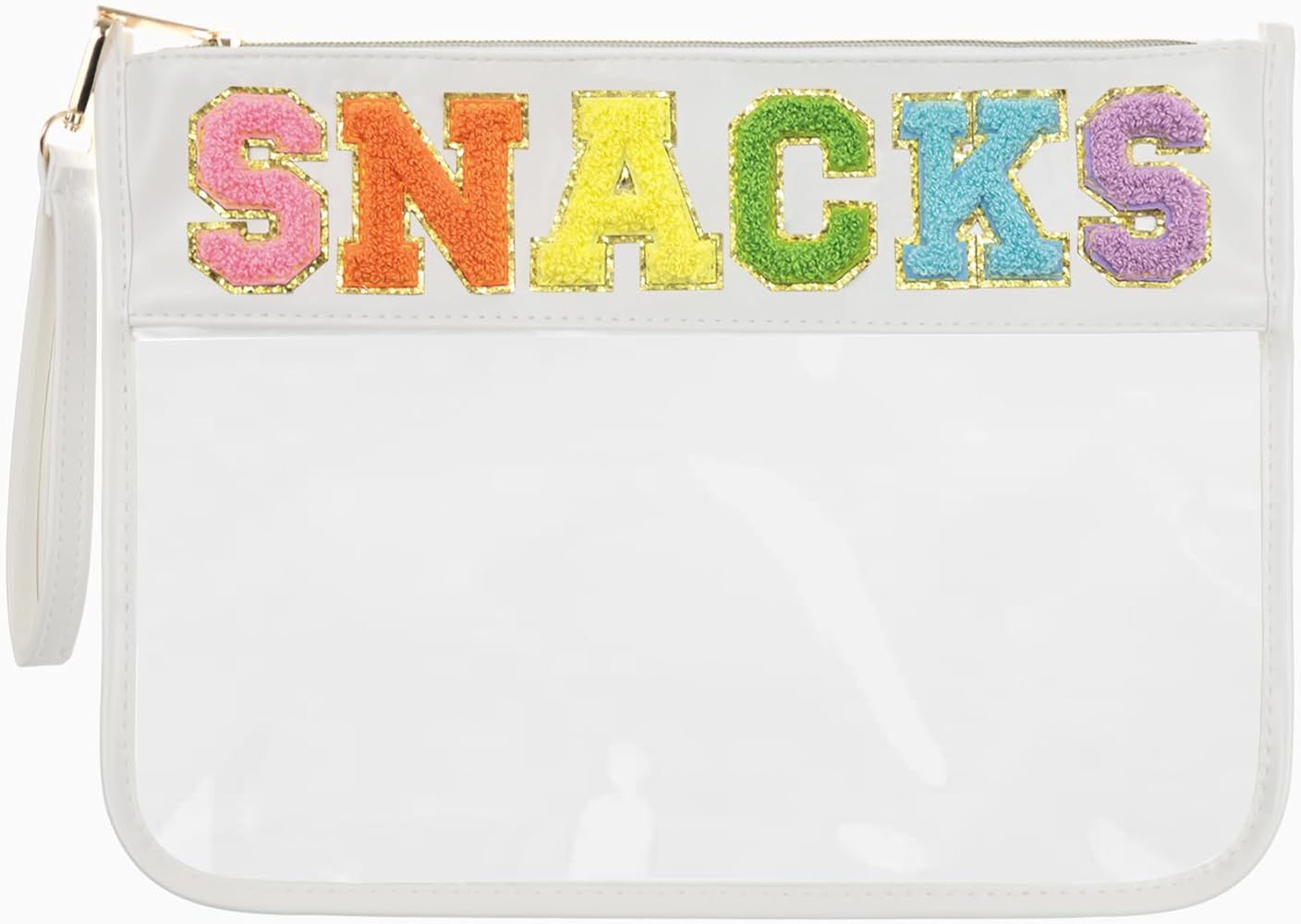 Snack Bag Clear Chenille Varsity Letter Zipper Pouch for Travel Nylon Clear Cosmetic Bag Makeup T... | Amazon (US)