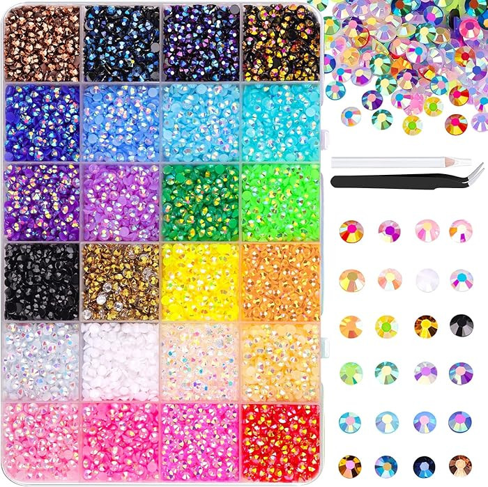12600Pcs Resin Jelly Rhinestones with Tweezers for Crafting, Mixed-Color 4mm Non Hotfix Flatback ... | Amazon (US)