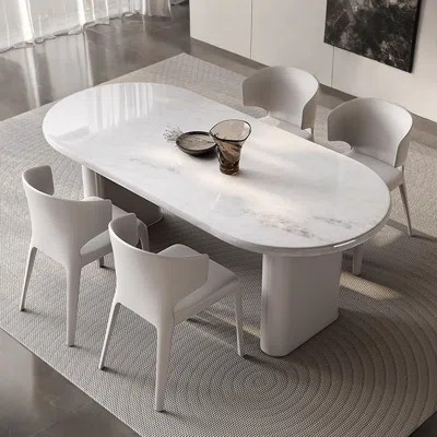 Modern White Oval Marble Dining Table Set | Wayfair North America