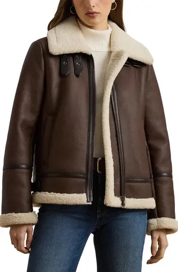 Lauren Ralph Lauren Faux Leather & Faux Shearling Bomber Jacket | Nordstrom | Nordstrom