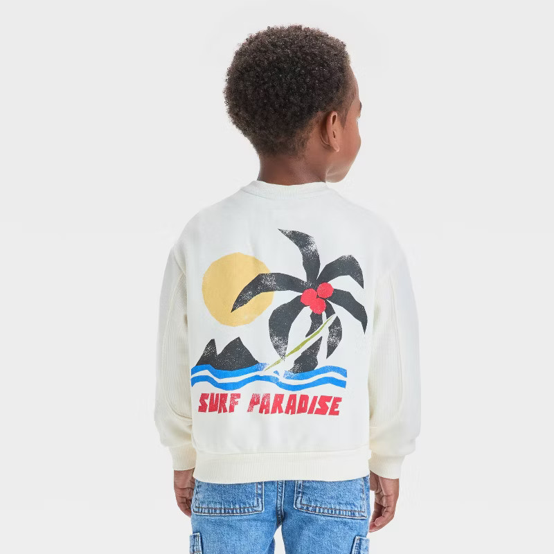 Grayson Mini Toddler Boys' French Terry Crewneck Sweatshirt - White 12M | Target