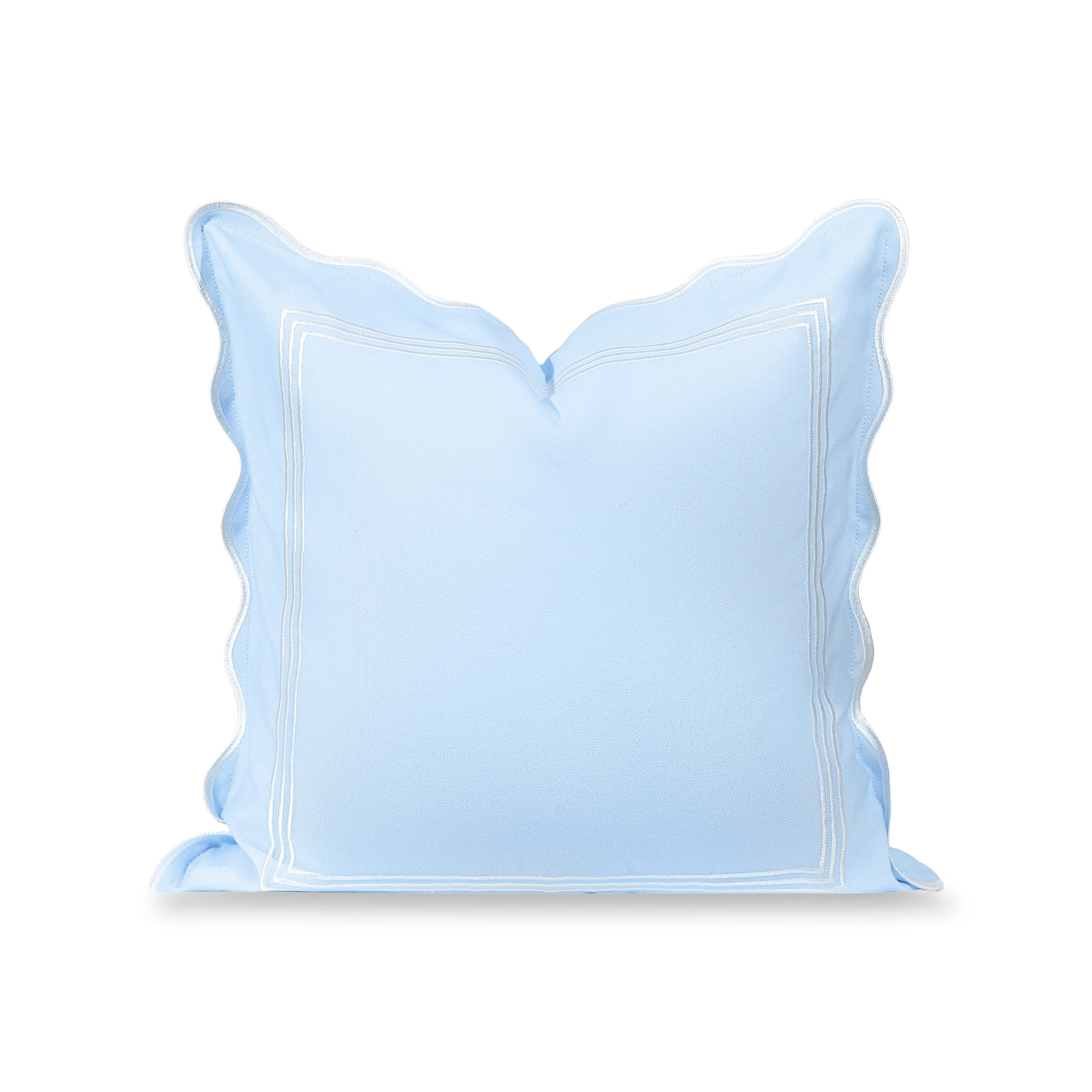 Meidian Frame Scalloped Border, Indoor/Outdoor Baby Blue Pillow Cover, 20 | Hofdeco