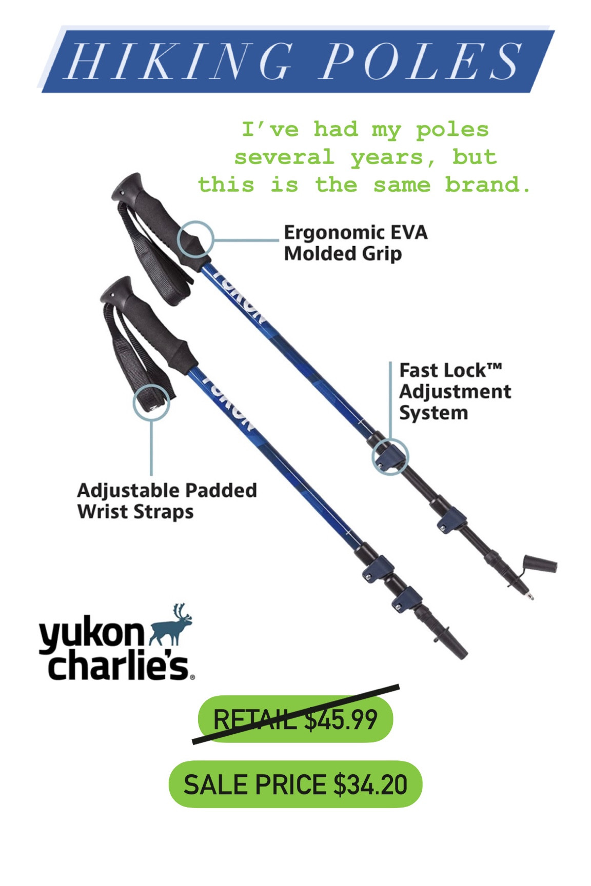 Hiking Poles - I like these because of the closure snaps. Easy to open, expand and close. Also nice, cushioned handles. 

#LTKunder50 #LTKfit #LTKsalealert