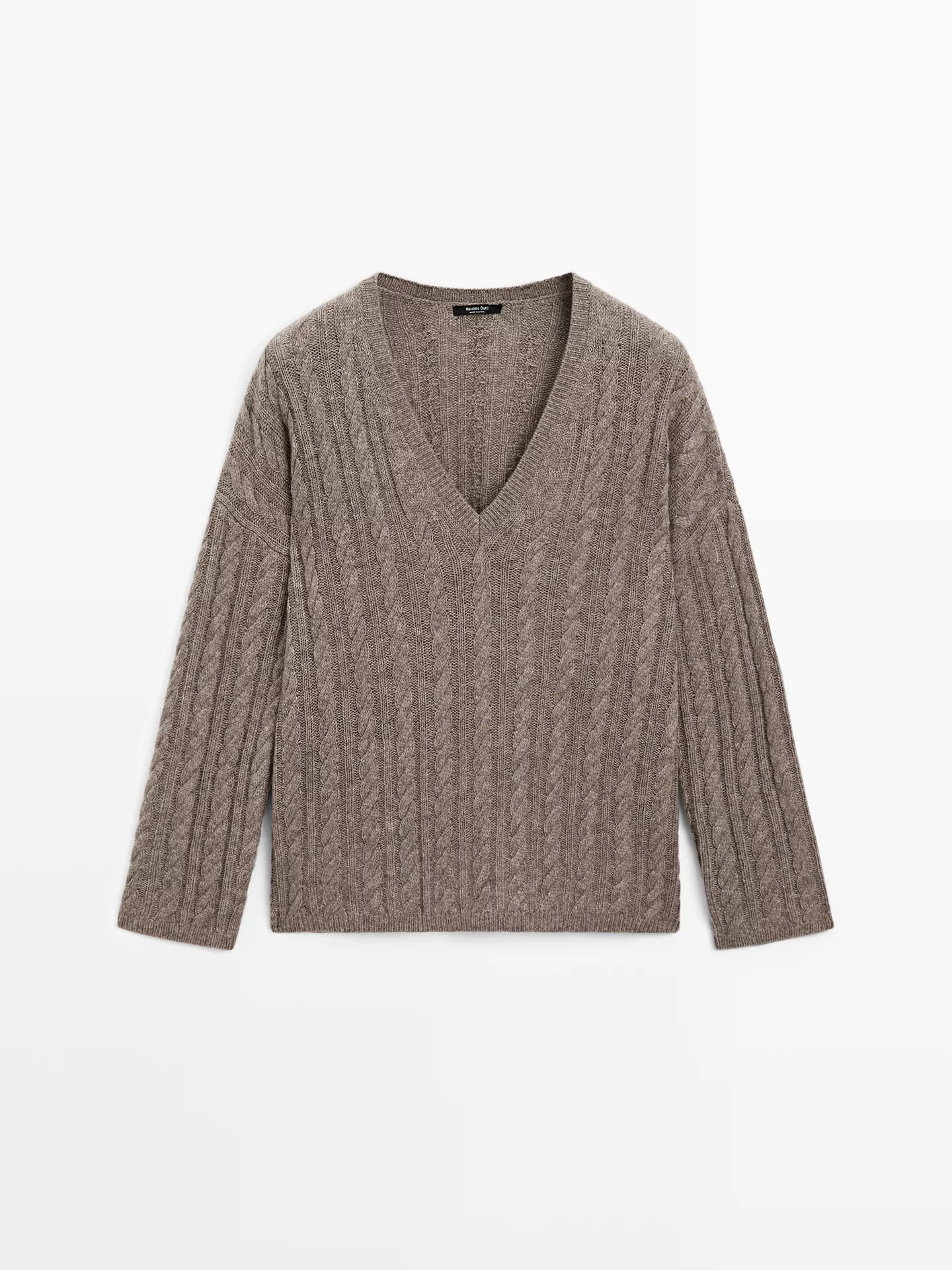 Pullover mit Zopfmuster und V-Ausschnitt | Massimo Dutti DE