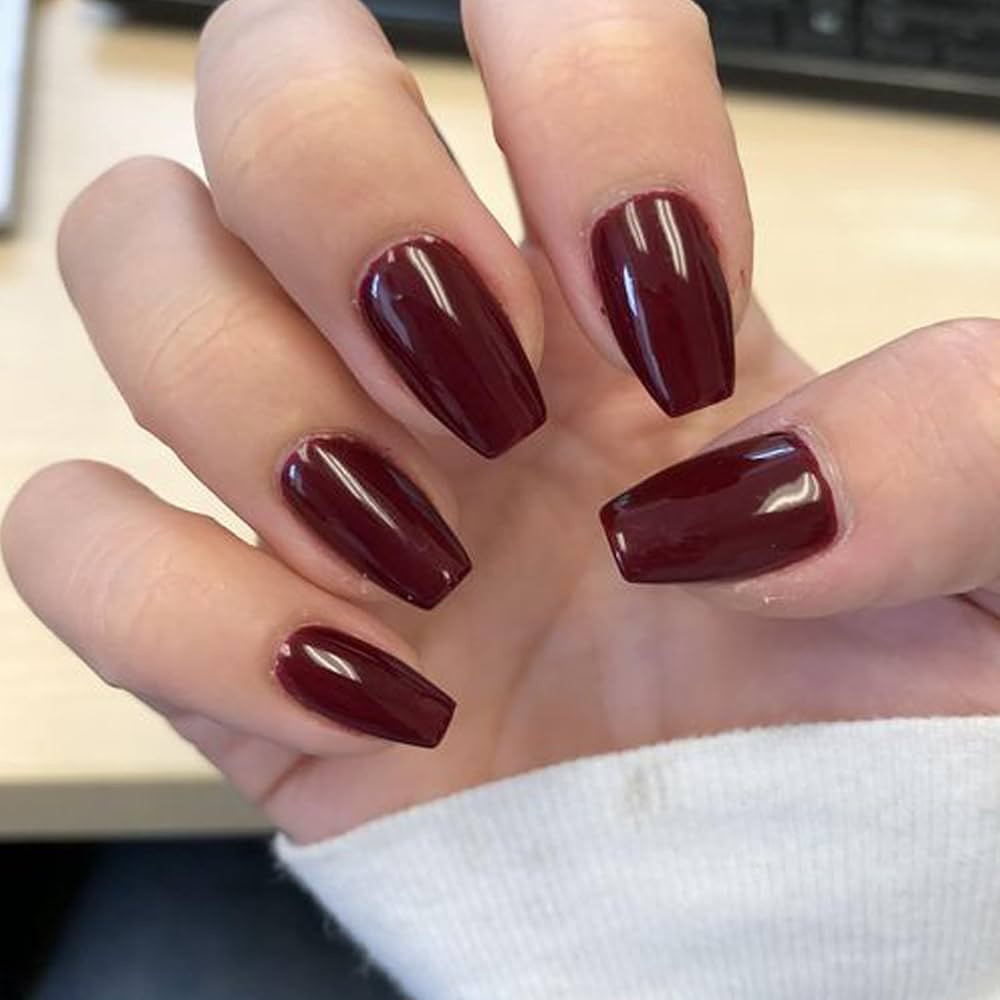 GLAMERMAID ThanksGiving Press on Nails Short Coffin, Fall Winter Burgundy Glue on Gel Nails, 24Pc... | Amazon (US)