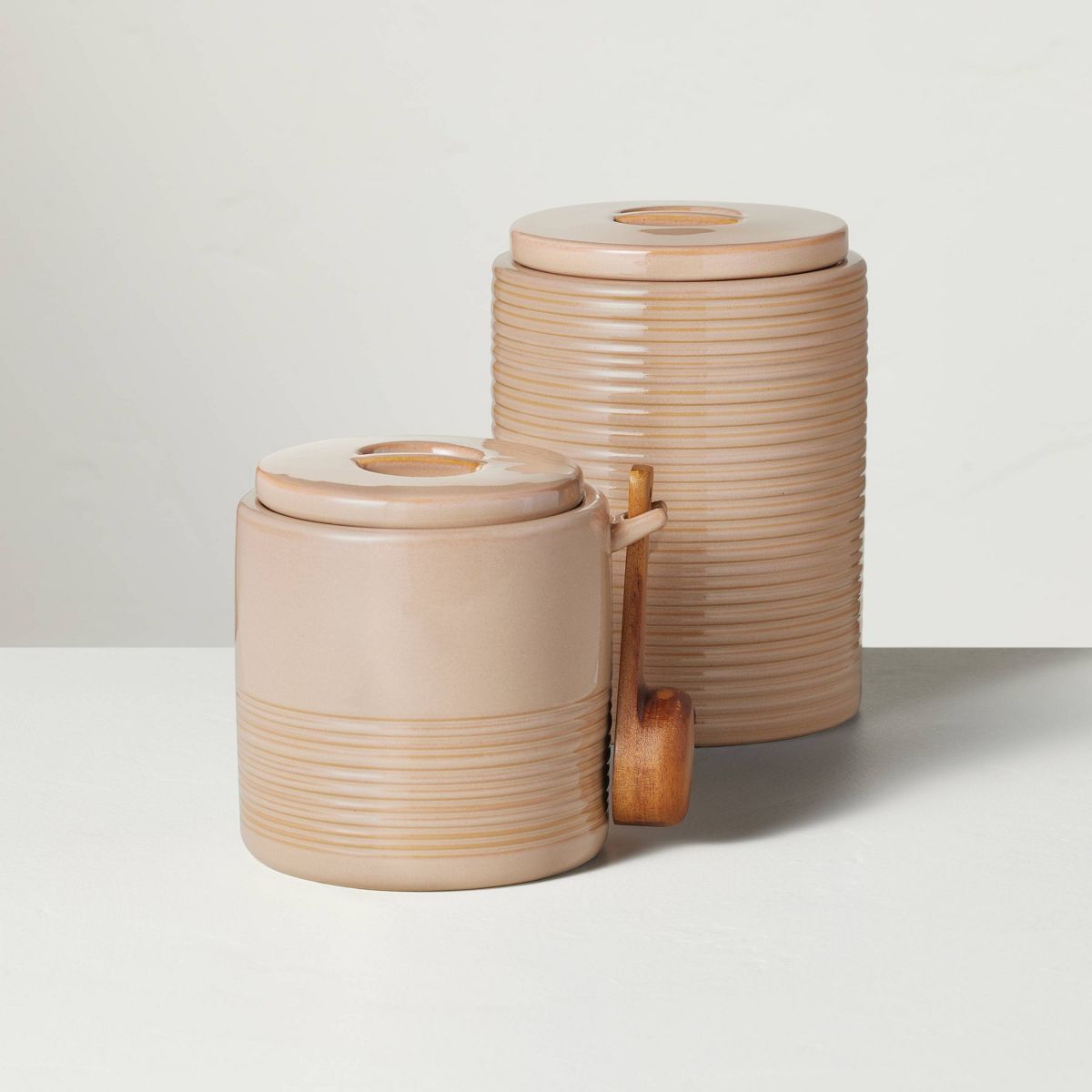 30oz Ribbed Stoneware Coffee Canister with Wood Scoop Blush - Hearth & Hand™ with Magnolia | Target