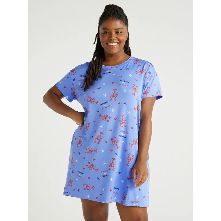 Joyspun Women's Short Sleeve Sleep Shirt with Pockets, Sizes S/M to 2X/3X - Walmart.com | Walmart (US)