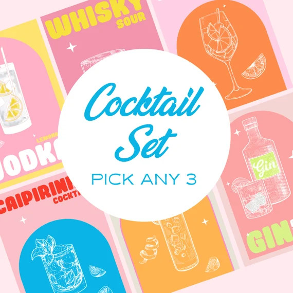 SET OF 3 Custom Cocktail Drink Print Set A3 A4 Colourful | Etsy | Etsy (US)