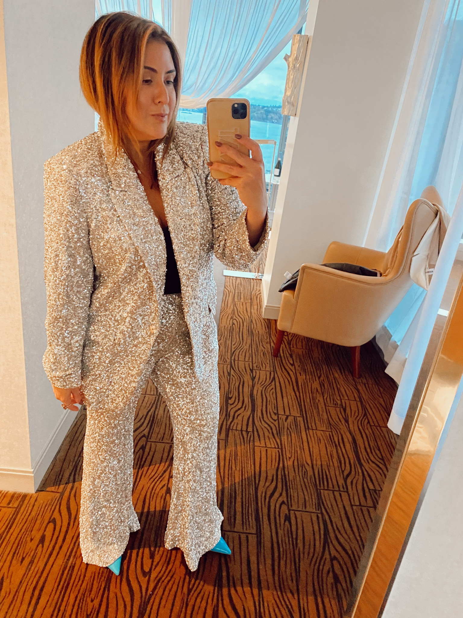 Express sequin suit - medium blazer and large pants 
Spanx bodysuit - use the code: FALL15
Sale schutz pumps 

#LTKshoecrush #LTKsalealert #LTKstyletip