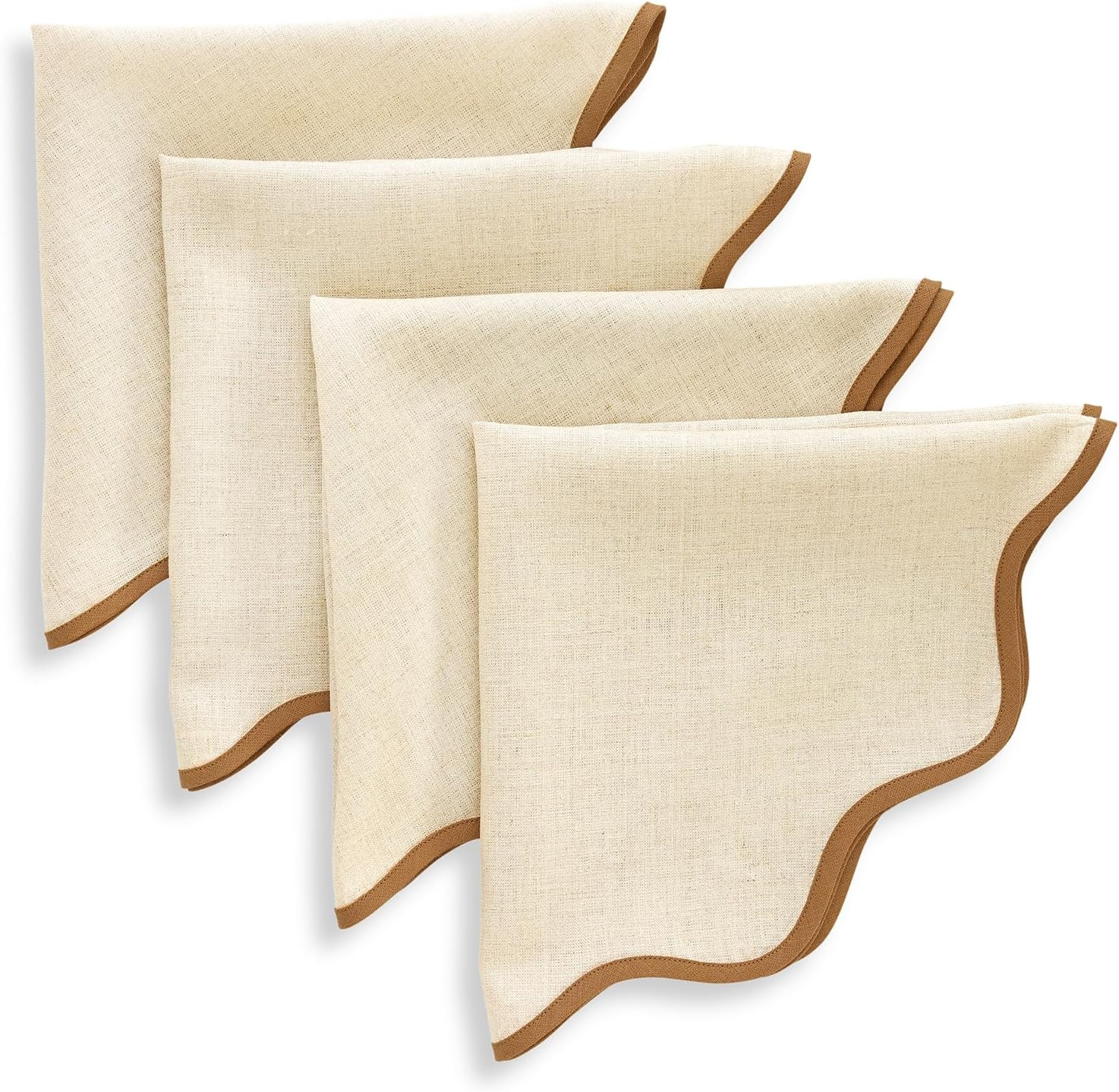 Solino Home 100% Pure Linen Napkins, 20 in Round, Brown Scalloped, Set of 4 | Amazon (US)