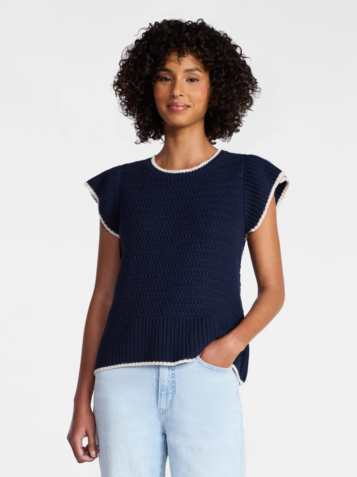 Time and Tru Women's Flutter Sleeve Sweater, Lightweight, Sizes XS-XXXL | Walmart (US)