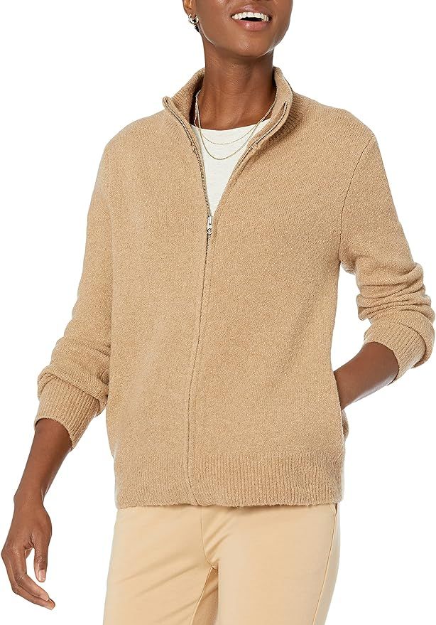 Daily Ritual Women's Cozy Boucle Zip-Front Cardigan Sweater | Amazon (US)