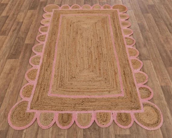Scallop Jute Light Pink Hand Made Rug Scallop Rug Decorative | Etsy | Etsy (US)