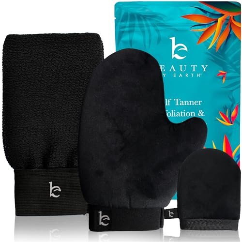 Self Tanning Mitt Applicator Set - 3 in 1 Ultra Soft Mitts, Exfoliating Glove, Face & Body Tanner Glove w/Thumb, for the Perfect Streak-Free Fake Tan, Velvety Soft Tanning Lotion Applicator, Reusable | Amazon (US)