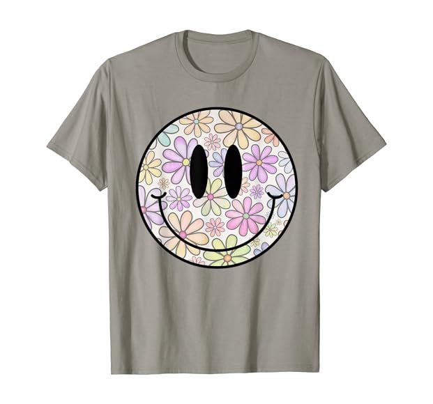 Retro Happy Face Daisy Flower Smile Face Trendy Smiling Face T-Shirt | Amazon (US)