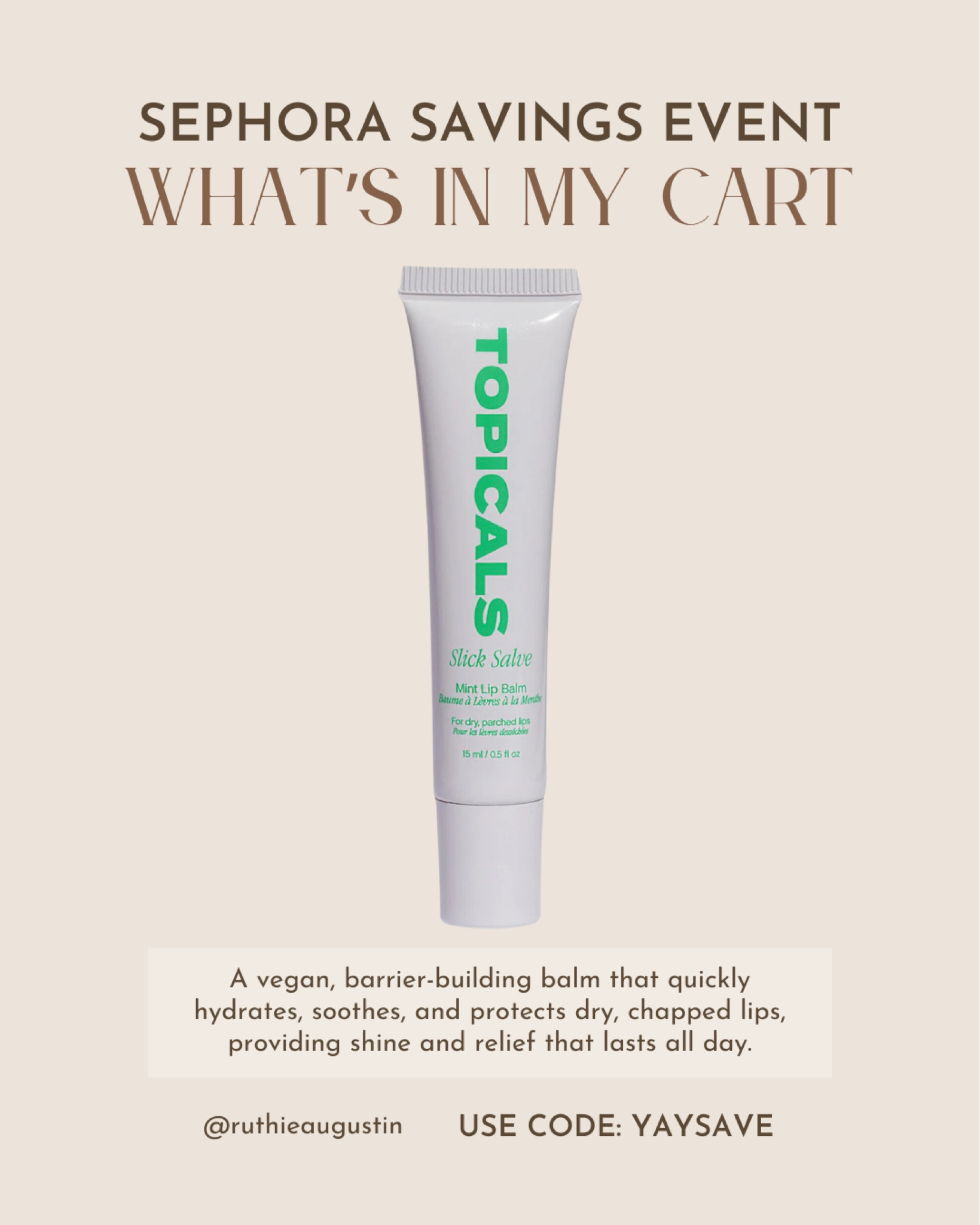 Shop my Sephora sale cart. Purchasing the Topicals Slick Salve Lip Balm. 

#LTKfindsunder50 #LTKsalealert #LTKxSephora