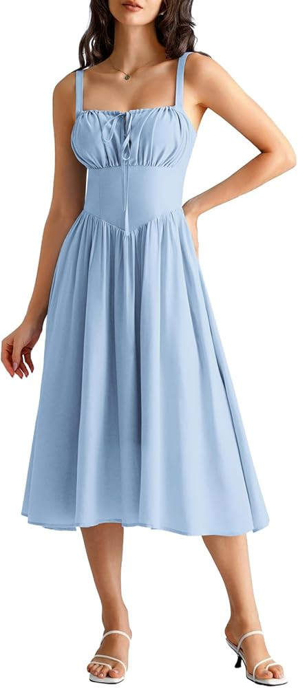 Scarlet Darkness Women's Ruched Bust Corset Dress Flowy Milkmaid Dress with Pockets | Amazon (US)