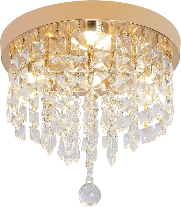 Gold Crystal Chandelier Flush Mount Ceiling Light \u2013 Modern LED Lighting Fixture for Bedroom,... | Amazon (US)