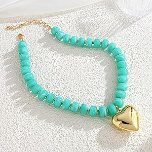 WOWORAMA Chunky Heart Necklaces for Women Colorful Resin Beaded Choker Necklace Gold Puffy Heart ... | Amazon (US)