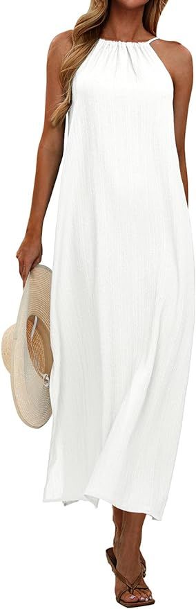 EXLURA Women's 2024 Summer Casual Sleeveless Beach Maxi Dress Plus Size Flowy Long Dress with Poc... | Amazon (US)