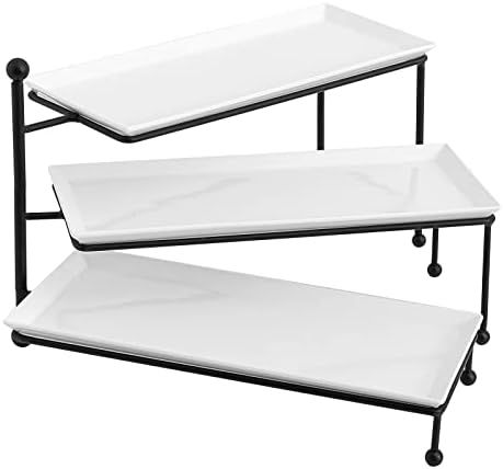 Kanwone 3 Tiered Serving Stand with White Porcelain Platters, Swivel Food Display Stand, 14.5" x 6"  | Amazon (US)
