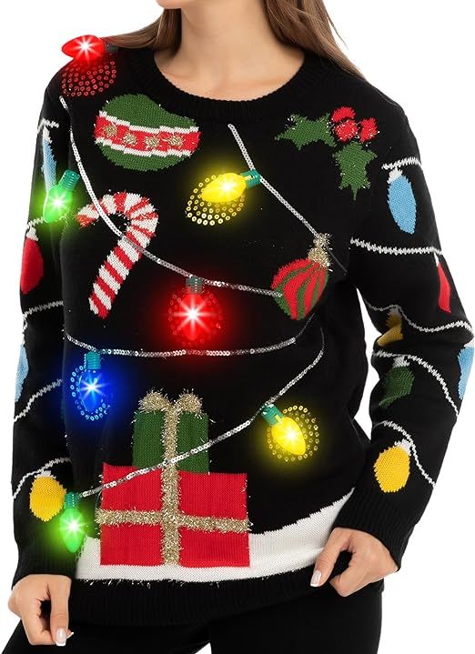 JOYIN Womens LED Light Up String Light Ugly Christmas Sweater with Light Bulb Pullover Sweater | Amazon (US)