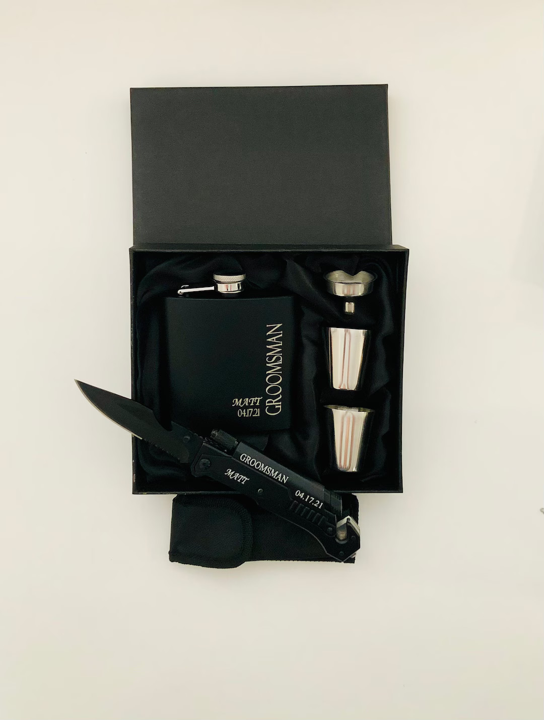 Personalized Groomsman Boxed Gift Set - Flask Set With Tactical Knife - Gift Box Set For Groomsma... | Etsy (US)