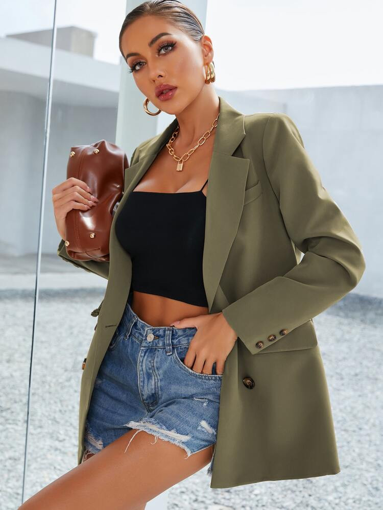 Double Breasted Lapel Neck Blazer | SHEIN