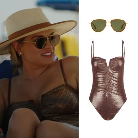 Lindsay Hubbard’s Brown Metallic Ruched One Piece Swimsuit