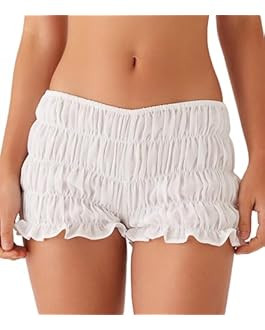 NUFIWI Women Y2k Ruched Mini Shorts Low Waist Ruffle Frill Bloomers Lounge Pajamas Shorts Smocked... | Amazon (US)