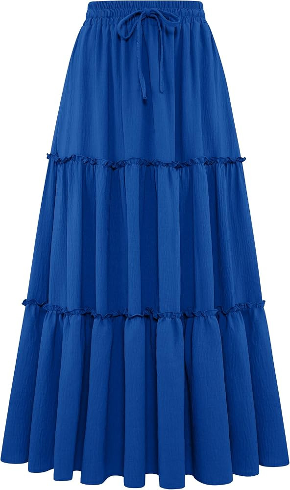 Arolina Women's Summer Maxi Skirt Trendy High Waist Pleated Ruffle Long Skirts Flowy Beach Boho S... | Amazon (US)