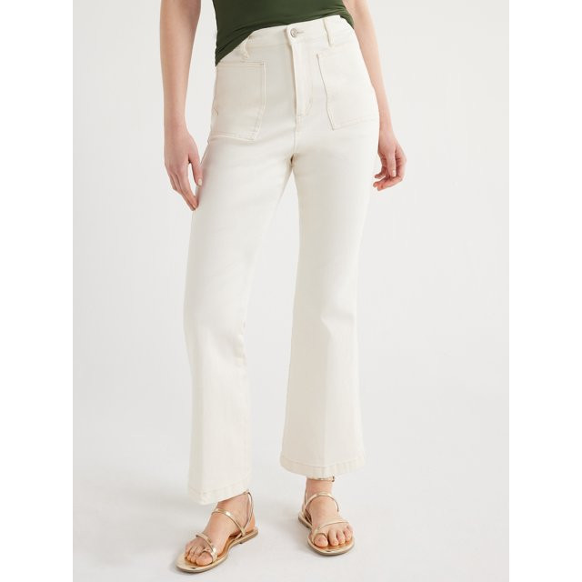 Scoop Women's High Rise Trouser Flare Patch Pocket Jeans, Sizes 0-18 | Walmart (US)