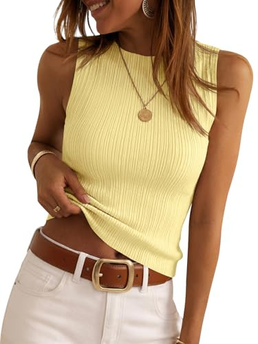 Saodimallsu Womens Sleeveless Sweater Vest 2026 Summer Crew Neck Ribbed Knit Slim Fitted Basic Ta... | Amazon (US)